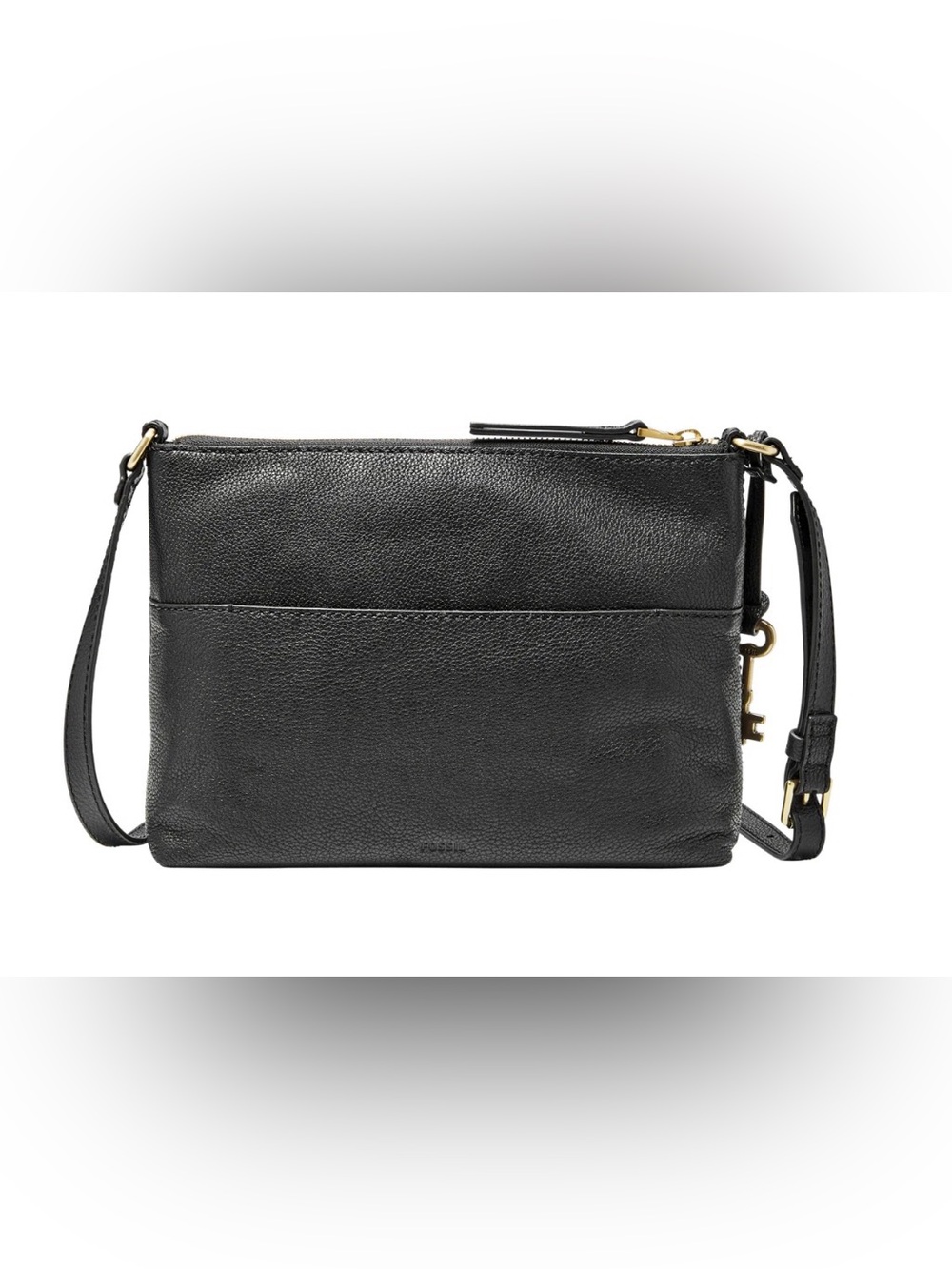 Fossil EW Fiona Crossbody Pebbled Leather Black Cognac Small Pockets Travel